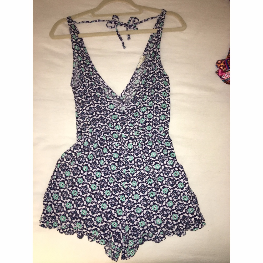 blue and green romper